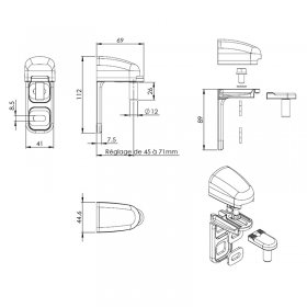 Schéma du gond Modulo 2 Inox en L